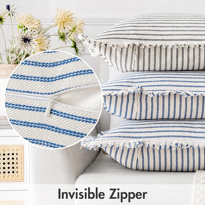 MIULEE Pack of 2 Royal Blue Pillow Covers 24x24 Inch Striped Farmhouse Couch - Image 3