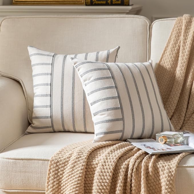 Caflife Boho Throw Pillow Covers 18x18 Set of 2 Soft Farmhouse Decorative Couch - Image 2