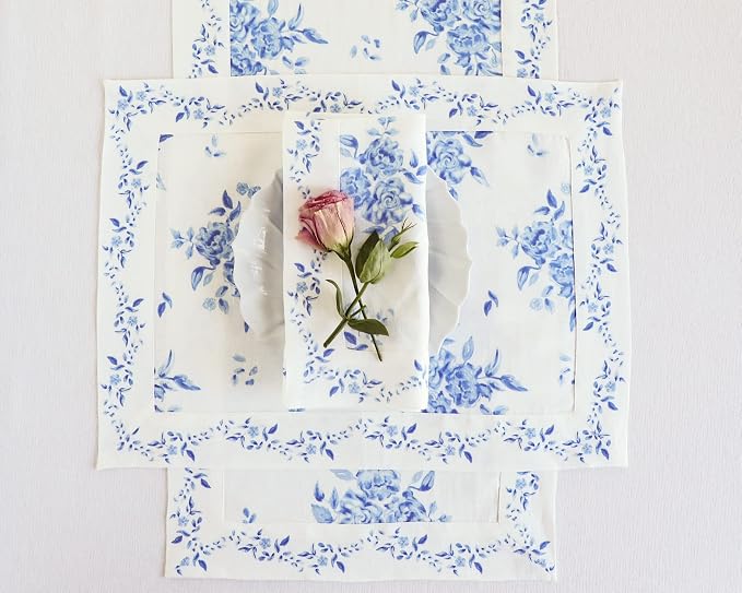 Solino Home Blue Floral Print Table Runner 72 Inches Long - Image 9