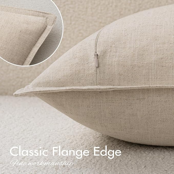 EMEMA Decorative Linen Throw Pillow Covers 24x24 Inch Natural Beige Boho - Image 5
