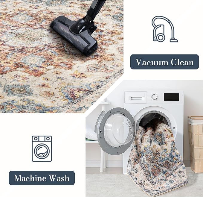 Area Rug 5×7, Vintage Boho Rug, Ultra-Soft Low Pile, Non Slip, Stain Resistant - Image 5