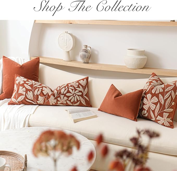 BlissBlush Fall Throw Pillow Cover 12x20, Rust Brick Red Soft Velvet Floral - Image 7