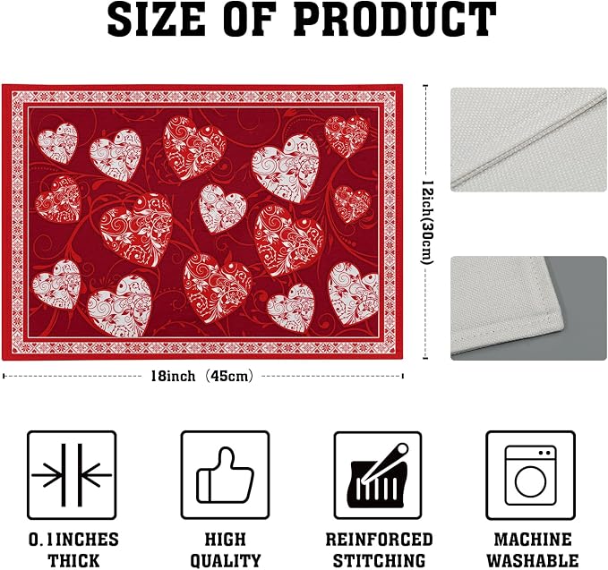 Giwawa Love Heart Placemats Set of 4, Valentines Day Red White Hearts Print - Image 4