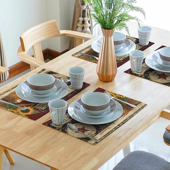 Giwawa Vintage Rooster Placemats Set of 4 Farmhouse Chicken Linen Table Mat - Image 7
