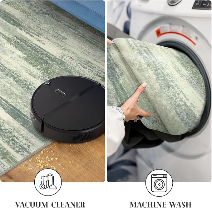 Modern Abstract Runner Rug 2x5, Sage Green Grey Washable Kitchen Runner - Image 5