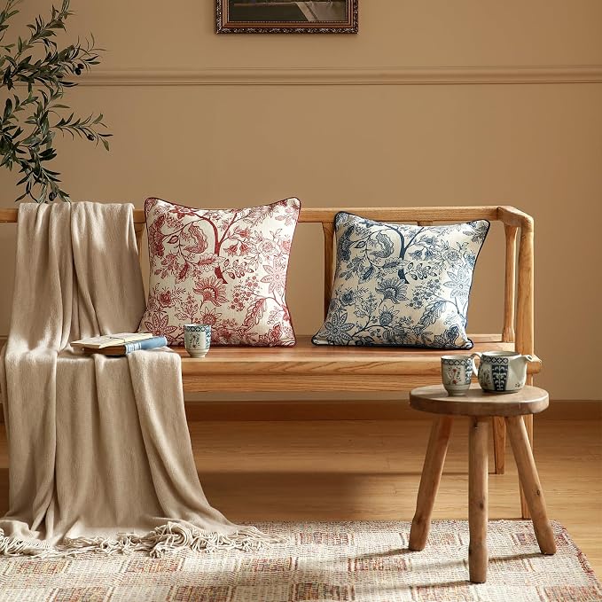 ISAENNE Design Linen Square Throw Pillow Covers 18"x18" Pack of 2, French - Image 9