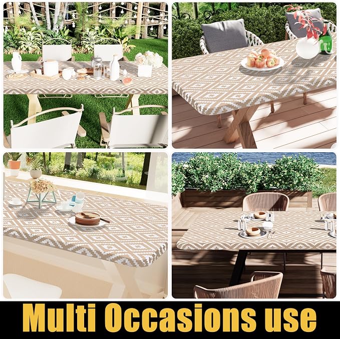 Smiry Rectangle Picnic Table Cloth, Waterproof Elastic Fitted Outdoor - Image 6