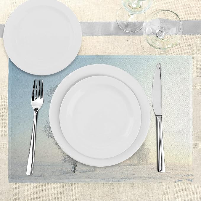 Ambesonne Winter Place Mats Set of 4, Frozen Tree on Sunny Winter Morning - Image 2