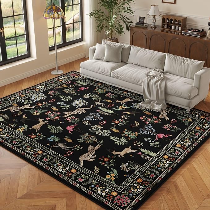 Rugcomf Living Room Rug 5x7 Rug Machine Washable Boho Area Rug Non Slip Floral - Image 4