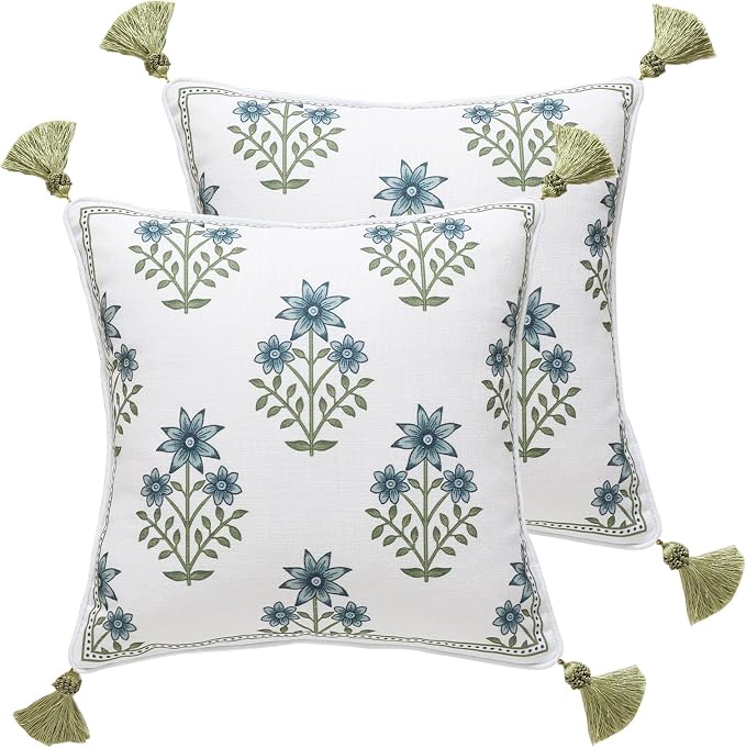 ISAENNE Design Fresh Linen Square Throw Pillow Covers 18"x18" Pack of 2 by Isaennehomedecoration