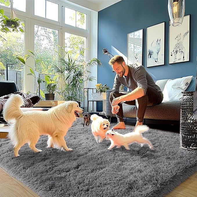 Dark Gray Fluffy Rug Plush Carpet - Image 3
