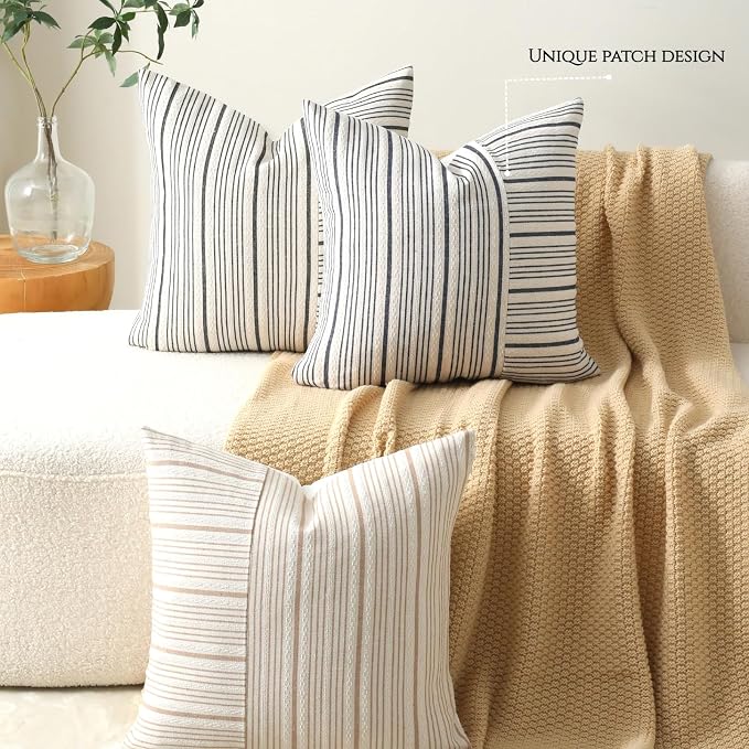 DWR Striped 3D Textured Weave Throw Pillow Covers 20x20 Set of 2, Polyester - Image 5