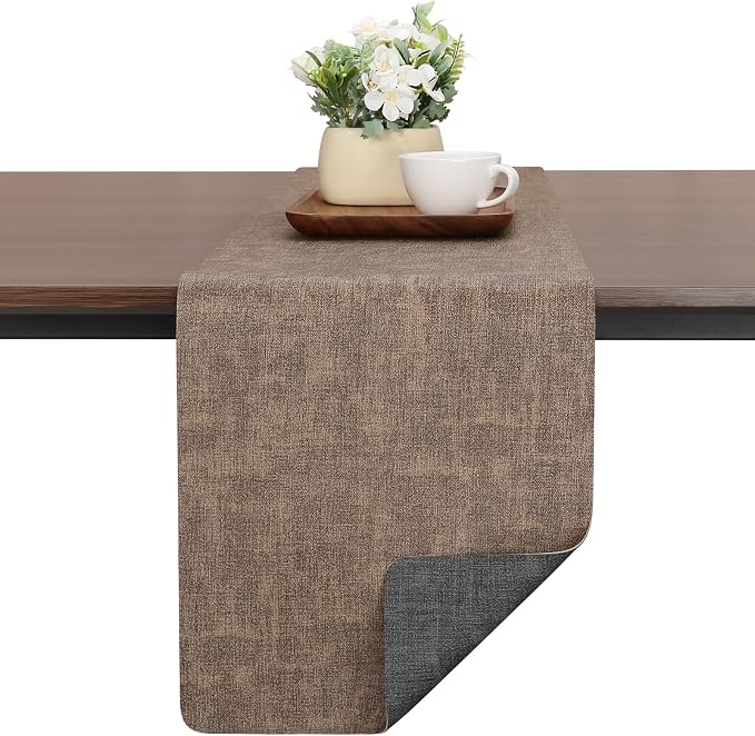 Table Runners 55 Inches Long, Dual-Sided Faux Leather Farmhouse Table Runner by Chitomars
