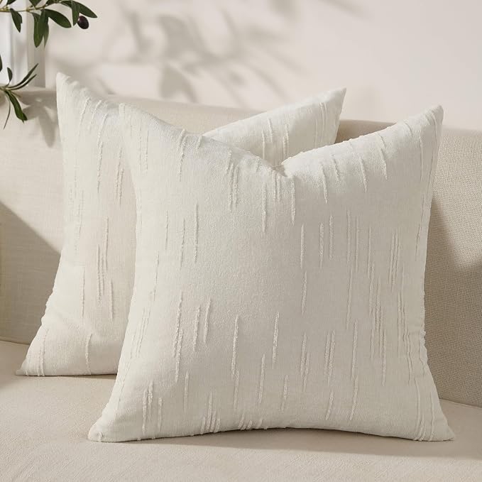 Set of 2 Soft Textured Throw Pillow Covers 24x24, Invisible Zipper Neutral by HOME