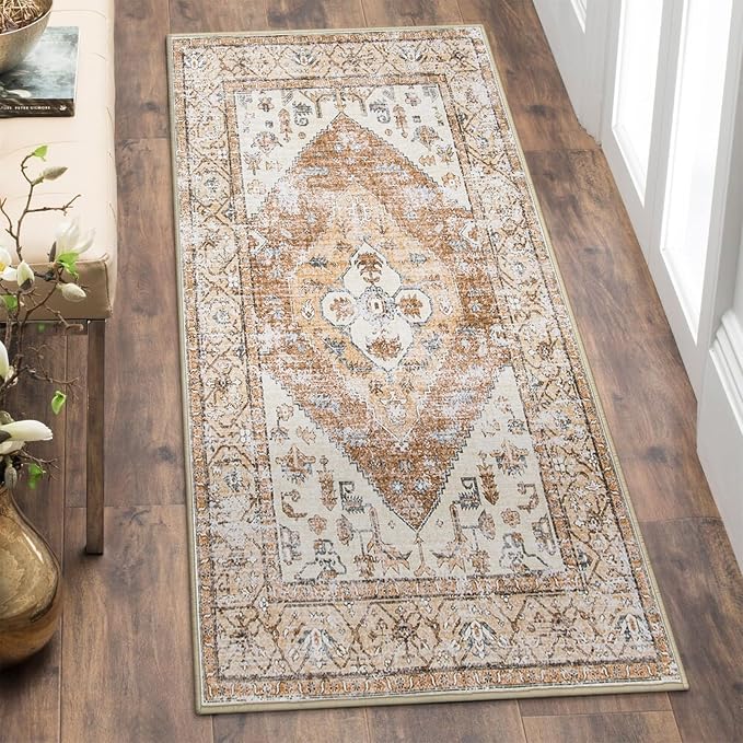 Lahome Boho 2x4 Rug Runner, Non-Slip Low-Pile Washable Kitchen Rugs Small Throw by Lahome