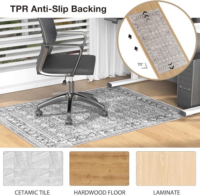 Modern Grey 60" x 75" Hard floor Chair Mats, Machine Wash Computer Chair Mat - Image 4