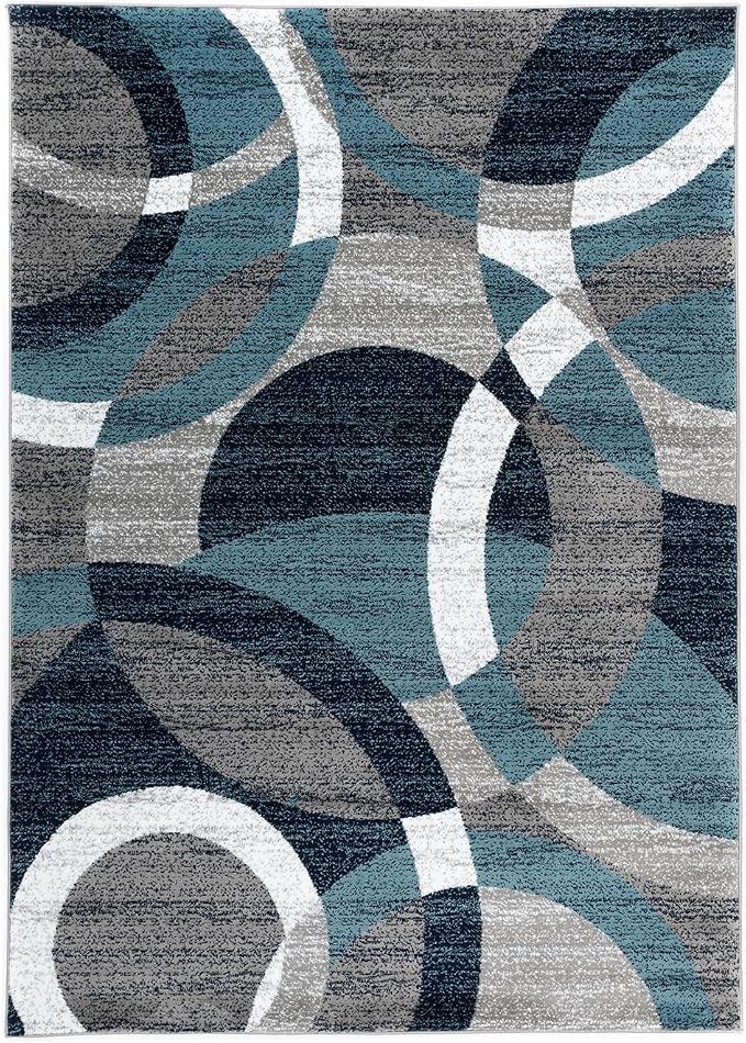 Rugshop Blue Modern Geometric Indoor Small Area Rug, Overlapping Circle Pattern - Image 2