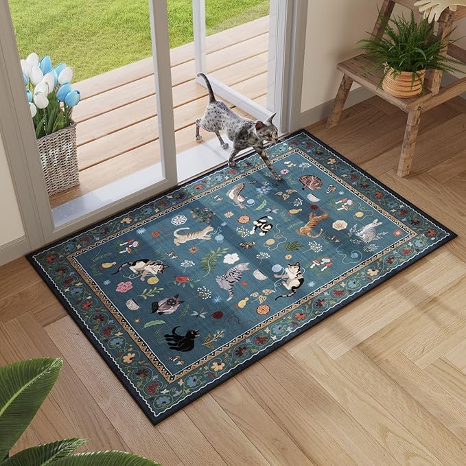 Rugcomf Door Mat Indoor Entrance 2x3 Rug Machine Washable Boho Floral Animal by Rugcomf