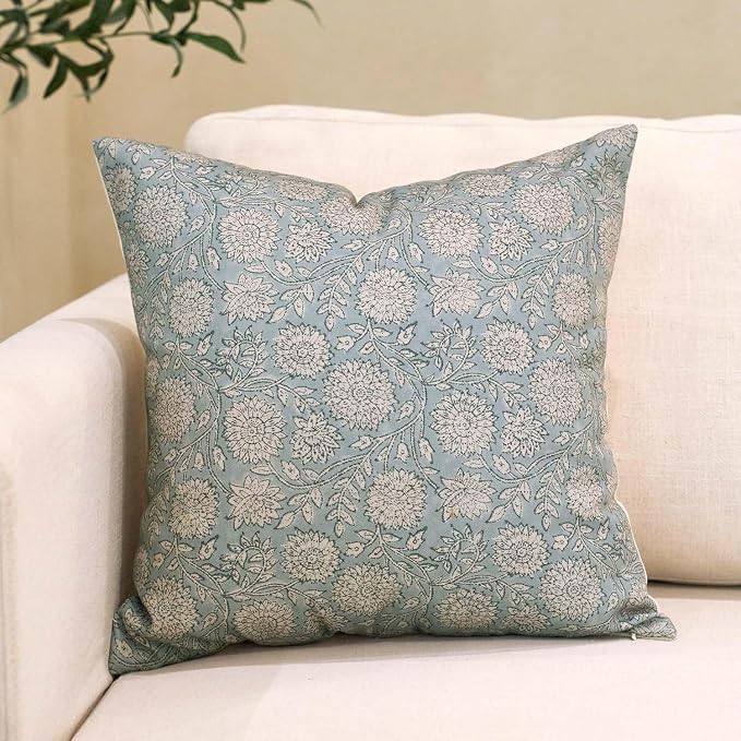 Amor Virisso Floral Throw Pillow Covers 18x18 Block Print Pillow Covers Vintage by AffordableFloralPrintMaker
