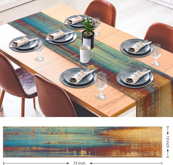 Emvency Blue and Orange Table Runner, Vintage Abstract Messy Rust Painting - Image 3