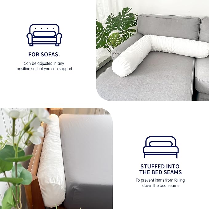 SyMax 7.8"x60" Body Pillow for Queen Bed, Memory Foam Bolster w/Removable - Image 2