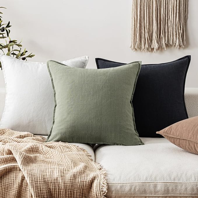 EMEMA Throw Pillow Covers Decorative Linen Pillow Covers 20x20 Inch Light Olive - Image 5
