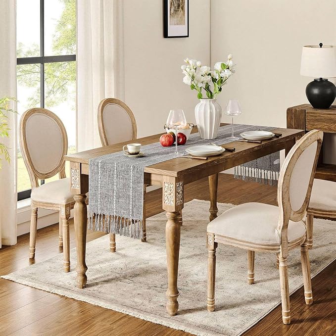 ZeeMart Farmhouse Braided Striped Table Runner, Rustic Grey Table Runners 72 - Image 3