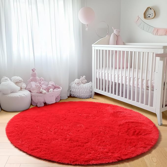 ONASAR Red Round Area Rug 4x4, Soft Bedroom Circle Rugs Floor Mat - Image 8