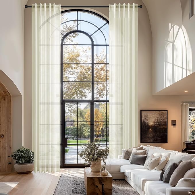 Dreaming Casa Ivory Sheer Curtains 204 Inches Long, Rod Pocket & Back Tab Light by DreamingCasa