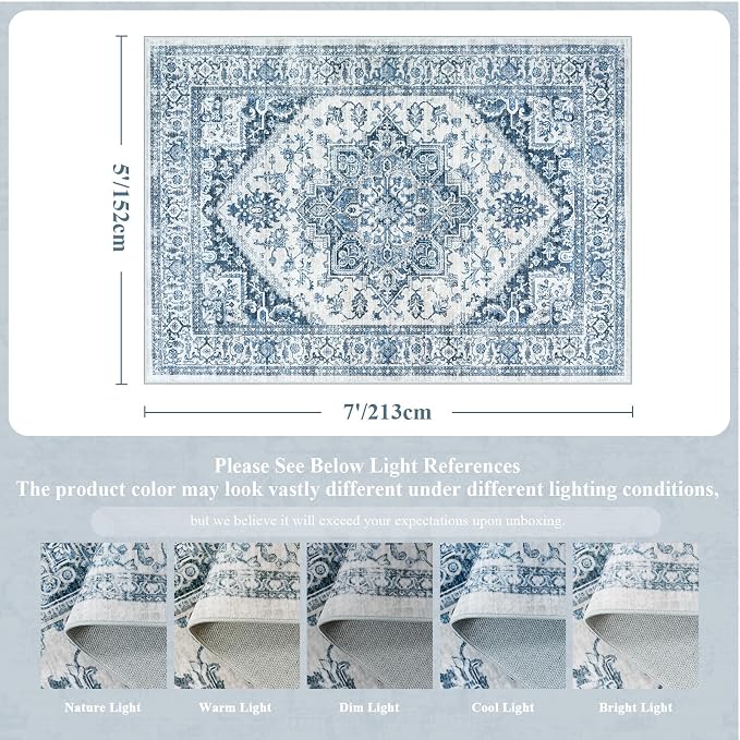 LIVEBOX Blue Washable Area Rug 5x7 - Image 2