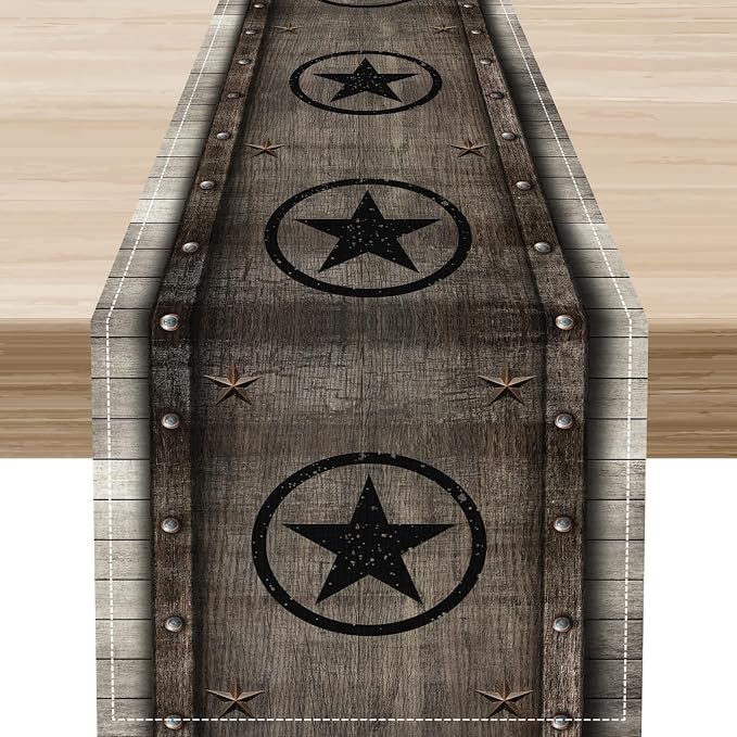 Western Table Runner, Rustic Texas Star Wooden Plank Farmhouse Cottage Country by Unknown