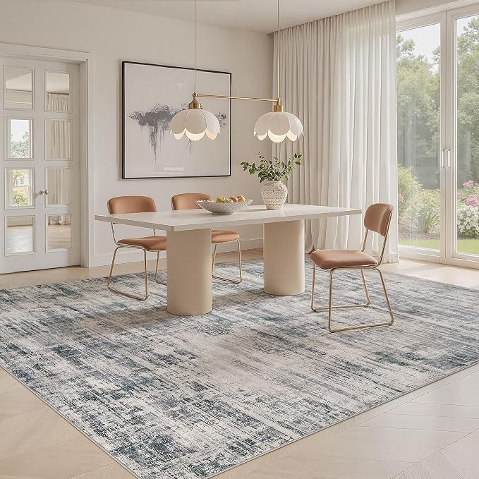 Area Rug for Living Room: 6x9 Washable Neutral Abstract Modern Soft Rugs Non - Image 3