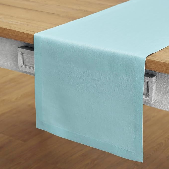Solino Home Linen Aqua Blue Table Runner 108 Inches Long - Image 2