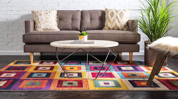 Unique Loom Estrella Collection Colorful, Squares Modern, Abstract Area Rug - Image 3