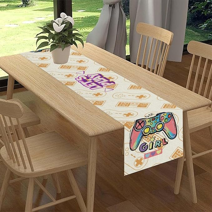 Gaming Table Runner, Kids Themed Game Controller Girl Gamer Table Scarf - Image 2