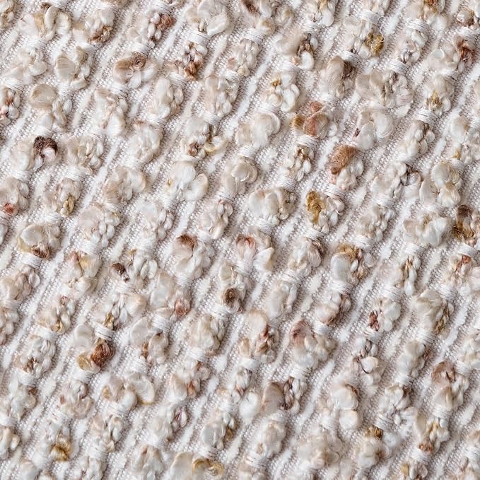 Striped Throw Pillow Covers 16x16 Set of 2 Beige Textured Boucle Chic Morden - Image 2