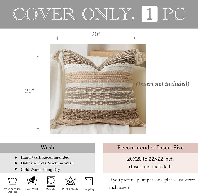 BlissBlush Brown Decorative Throw Pillow Cover 20x20 Square Boho Accent - Image 4