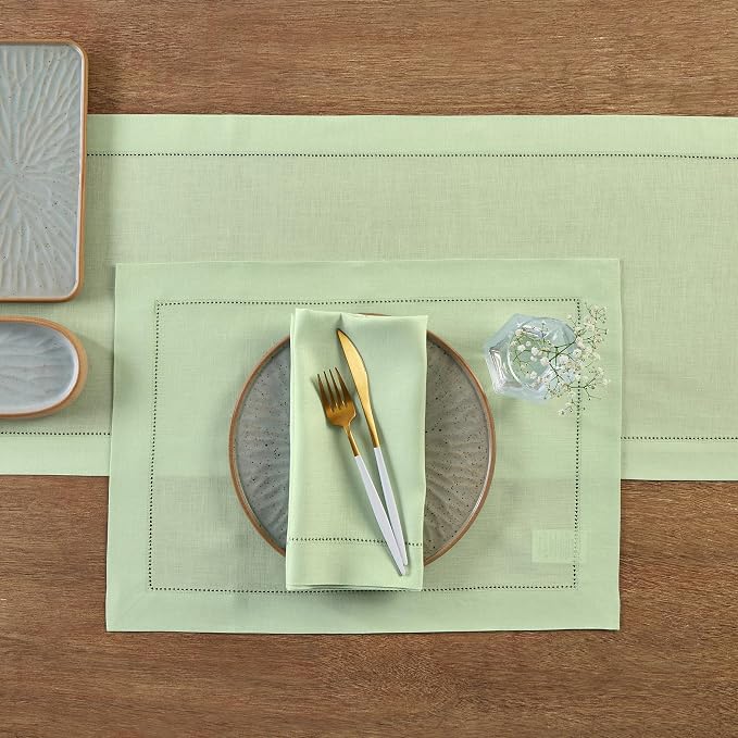 Solino Home Linen Light Green Hemstitch Table Runner 36 Inches - Image 3