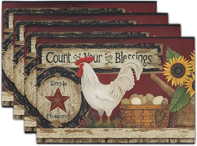 Giwawa Vintage Rooster Placemats Set of 4 Farmhouse Chicken Linen Table Mat by Giwawa