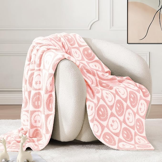 WRENSONGE Checkered Throw Blanket Blossom Smiling Face Soft Cozy Fluffy Warm - Image 2