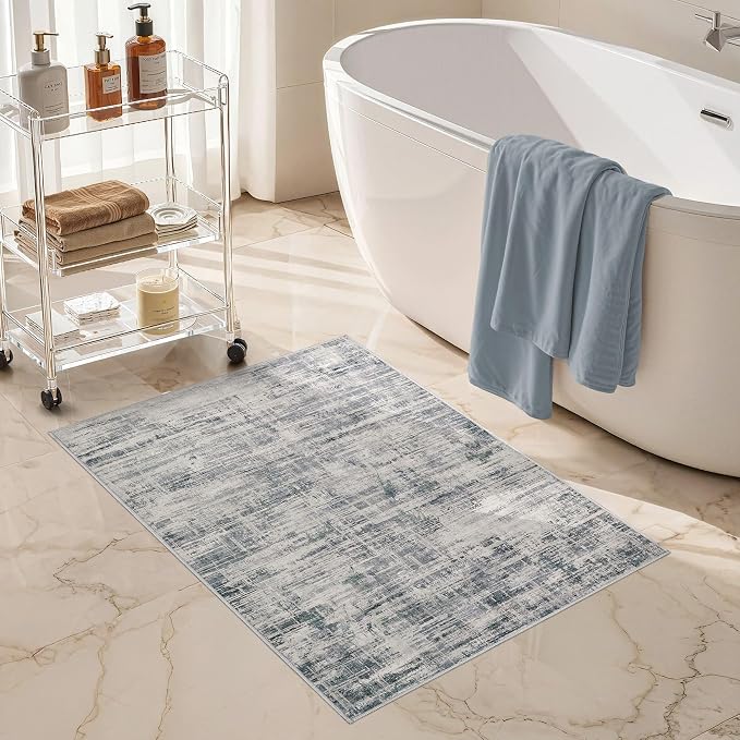 2x3 Entryway Area Rugs: Washable Neutral Abstract Small Rug Door Mat Non-Slip - Image 7