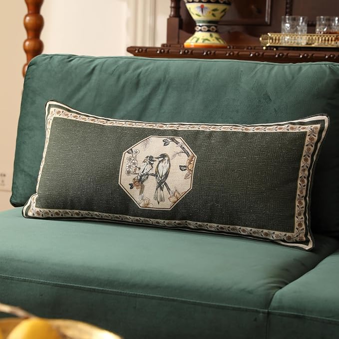ISAENNE Design Linen Chinoiserie Lumbar Throw Pillow Covers 12"x28" Pack of 2 - Image 2