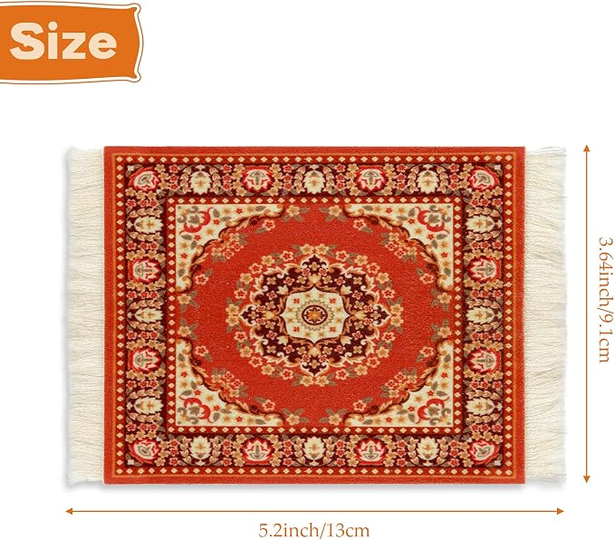 4 Pieces Rug Table Coasters Table Drink Holders Oriental Design Fabric Carpet - Image 2