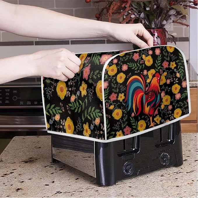 ZFRXIGN Sunflower Chicken Toaster Cover 2 Slice Wide Slot Toaster Rooster Cover - Image 2