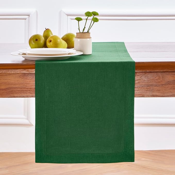 Solino Home Linen Pine Green Table Runner 120 Inches Long by SolinoHome