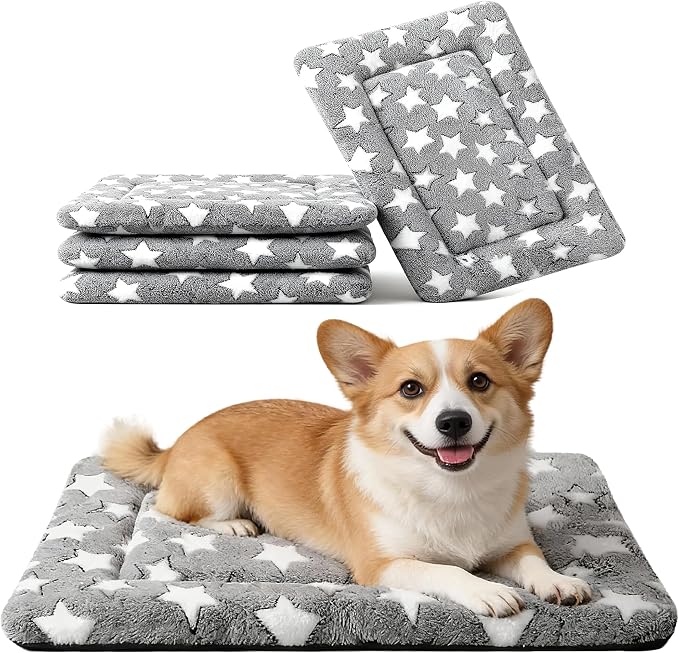 Dog Crate Mat, 4 Piece Reversible Pet Bed, Machine Washable, Small Dogs & Cats by FogkissComfyPawsHome