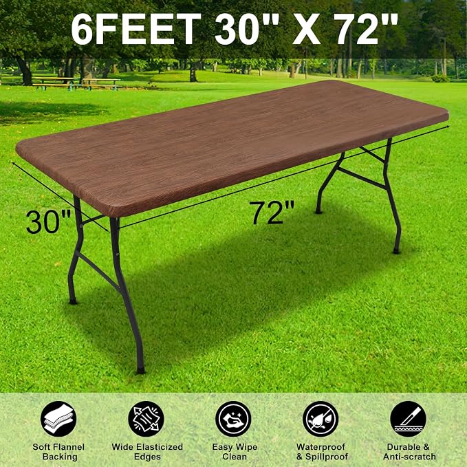 Smiry Rectangle Picnic Tablecloth, Wipeable Flannel Backed Vinyl Tablecloths - Image 6