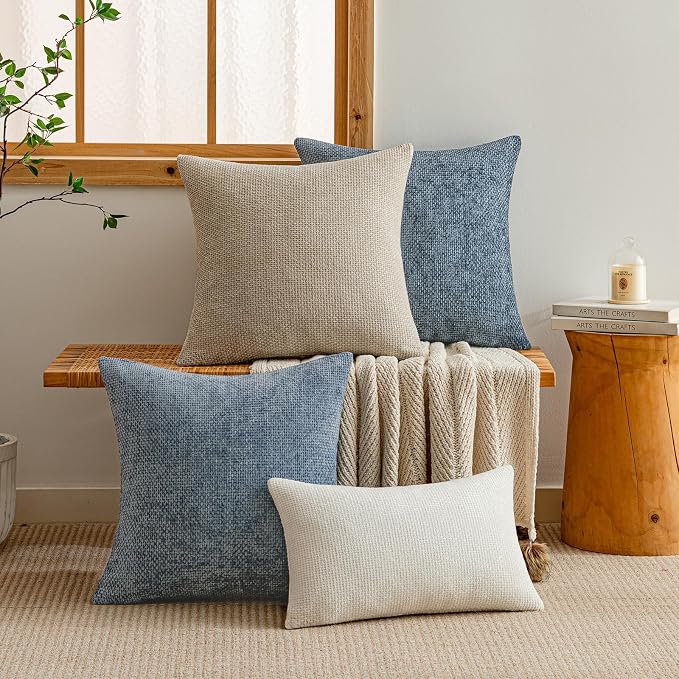 a moment Blue Chenille Throw Pillow Covers 20x20 Inch Pack of 2 Modern - Image 6