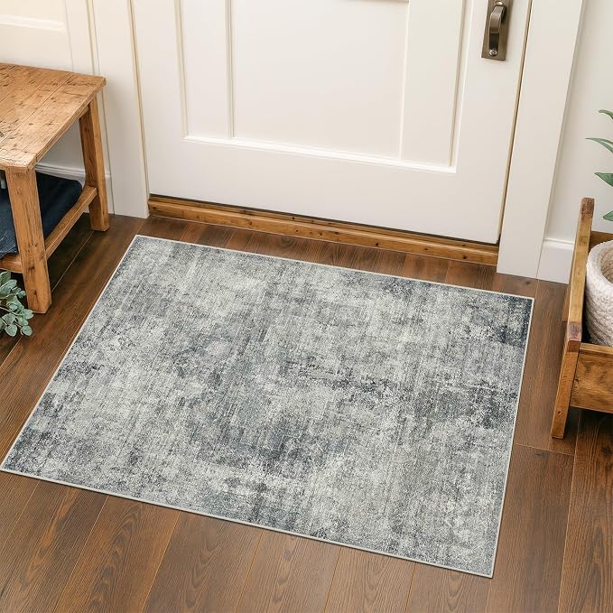 Slate Blue 2x3 Small Rugs for Entryway, Stain Resustant Waterproof Kitchen Rugs by HazoHaus