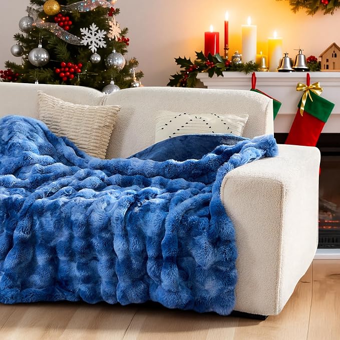 Lotus Karen Faux Fur Throw Blanket Tie-Dye Blue - Image 2